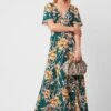 French Connection Claribel Floral V Neck Maxi Dress, Green/Multi