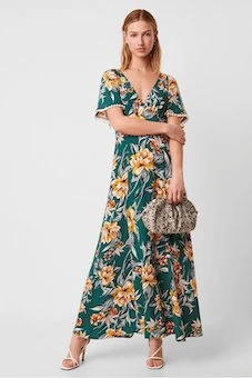 French Connection Claribel Floral V Neck Maxi Dress, Green/Multi