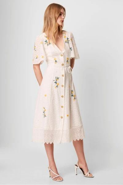 French Connection Eka Embroidered Dress, Summer White/Multi 1 French Connection Eka Embroidered Dress, Summer White/Multi