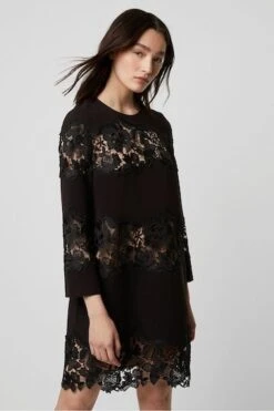 French Connection Fenya Lace Mix Shift Dress, Black