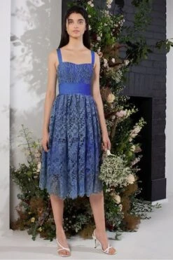 French Connection Elsa Lace Midi Bridesmaid Dress, Blue