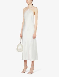 Galvan Florence Halterneck Crepe And Silk Midi Dress, White