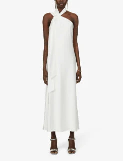 Galvan GALVAN Casablanca Halterneck Satin-crepe Wedding Dress, White