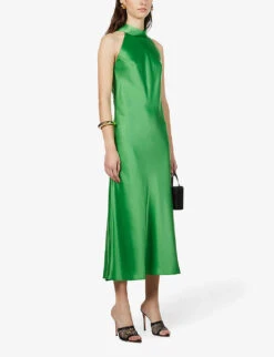 Galvan Sienna Halterneck Satin-crepe Midi Dress, Green