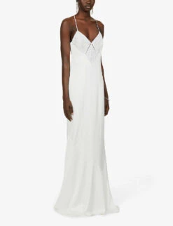 Galvan Venice Beaded V-neck Crepe Wedding Dress, White