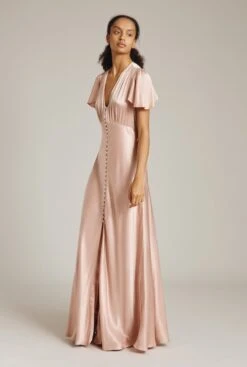 Ghost Delphine Satin Maxi Bridesmaid Dress, Boudoir Pink