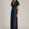 Ghost Delphine Satin Maxi Bridesmaid Dress, Navy