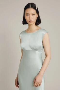 Ghost Salma/Olivia Satin Cowl Back Maxi Dress, Dusty Green