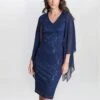 Gina Bacconi Adelaide V Neck Shift Dress With Jacket, Spring Navy