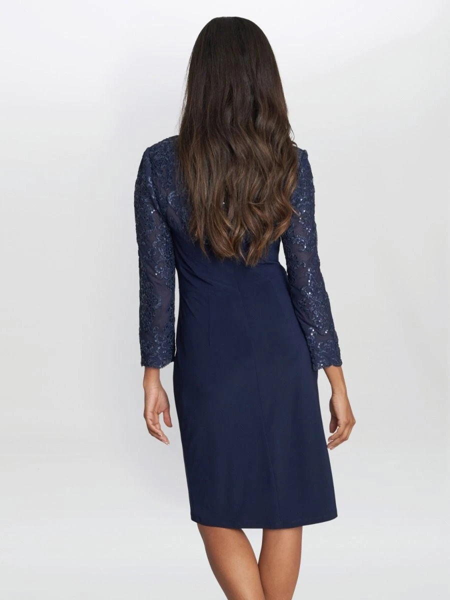 Gina Bacconi Alberta Short Surplice Neckline Sheath Dress, Navy Blue 2 Gina Bacconi Alberta Short Surplice Neckline Sheath Dress, Navy Blue - Image 2