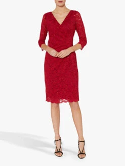 Gina Bacconi Aruna Floral Lace Dress, Red -EleganceWear Store gina bacconi aruna floral lace dress red2