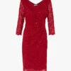 Gina Bacconi Aruna Floral Lace Dress, Red