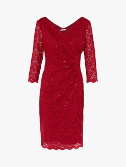 Gina Bacconi Aruna Floral Lace Dress, Red