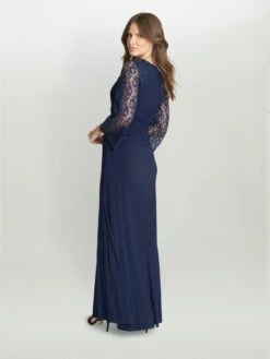 Gina Bacconi Atalanta Sequin Lace Sleeved Maxi Dress, Navy Blue -EleganceWear Store gina bacconi atalanta sequin lace sleeved maxi dress navy blue1
