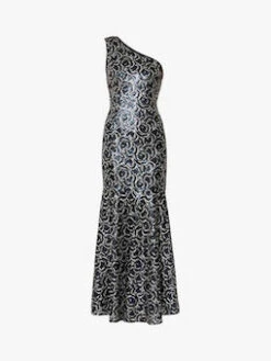 Gina Bacconi Beezus Embellished Floral Maxi Dress, Navy/Silver