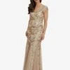 Gina Bacconi Ciara Embroidered Dress With Shawl, Rose Gold