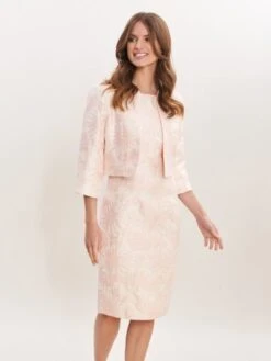 Gina Bacconi Emeline Jacquard Sheath Dress And Bolero, Light Pink/Blush