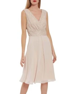 Gina Bacconi Gracie Metallic Corded Lace Dress, Antique Rose
