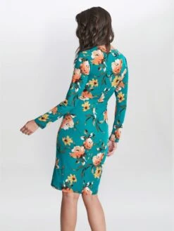 Gina Bacconi Harper Wrap Dress With Gold Trim, Green/Multi -EleganceWear Store gina bacconi harper wrap dress with gold trim green multi1
