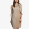 Gina Bacconi Kesley Metalic Shift Dress With Neck Tie, Gold