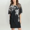 Gina Bacconi Kiya Asymmetric Dress With Printed Foil Detail, Black/White