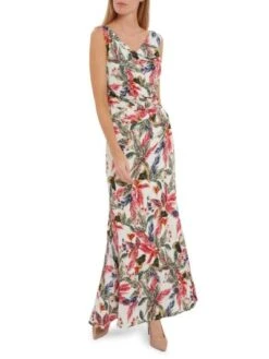 Gina Bacconi Madison Floral Print Jersey Maxi Dress, White/Multi -EleganceWear Store gina bacconi madison floral print jersey maxi dress white multi1 e1649605345147