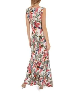 Gina Bacconi Madison Floral Print Jersey Maxi Dress, White/Multi -EleganceWear Store gina bacconi madison floral print jersey maxi dress white multi2 e1649605364946