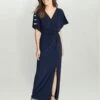 Gina Bacconi Pascale Long Knot Front Jersey Dress, Navy Blue