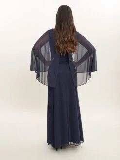 Gina Bacconi Pavlina Long A-Line Dress With Surplice Neckline And Capelet Sleeve, Navy -EleganceWear Store gina bacconi pavlina long a line dress with surplice neckline and capelet sleeve navy1