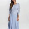 Gina Bacconi Rona Midi-Length Dress With Lace Bodice & Chiffon Skirt, Blue
