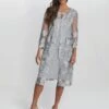 Gina Bacconi Savoy Embroidered Lace Mock Jacket With Jersey Dress, Dove Grey