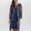 Gina Bacconi Savoy Embroidered Lace Mock Jacket With Jersey Dress, Navy