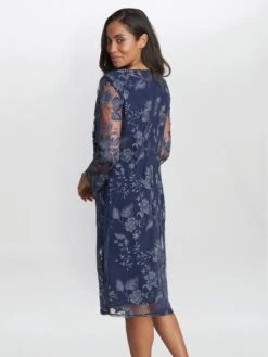 Gina Bacconi Savoy Embroidered Lace Mock Jacket With Jersey Dress, Navy -EleganceWear Store gina bacconi savoy embroidered lace mock jacket with jersey dress navy1