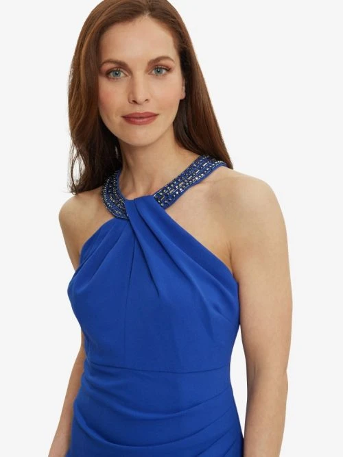 Gina Bacconi Suzanna Crepe Dress With Embellished Neckline, Royal Blue 3 Gina Bacconi Suzanna Crepe Dress With Embellished Neckline, Royal Blue - Image 3