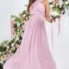 Goddiva Halter Neck Chiffon Maxi Bridesmaid Dress, Blush/Pink