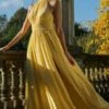 Goddiva Halterneck Chiffon Maxi Bridesmaid Dress, Yellow