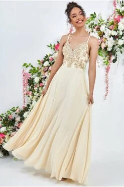 Goddiva Scallop Lace Chiffon Maxi Dress, Ivory