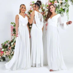 Goddiva Cowl Back Chiffon Maxi Wedding Dress, White