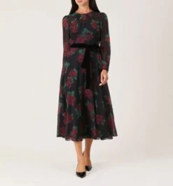 Hobbs Lolita Rose Print Dress, Black/Red -EleganceWear Store hbbs lolita rose print dress black red1