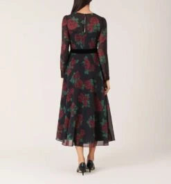 Hobbs Lolita Rose Print Dress, Black/Red -EleganceWear Store hbbs lolita rose print dress black red2