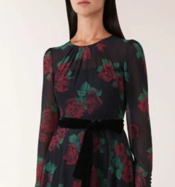 Hobbs Lolita Rose Print Dress, Black/Red -EleganceWear Store hbbs lolita rose print dress black red3