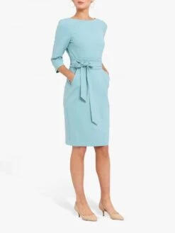 Helen McAlinden Obi Caroline Tie Waist Pencil Dress, Duck Egg Blue