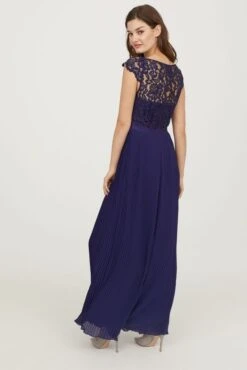 H&M H&M Lace Pleated Maxi Bridesmaid Dress, Dark Blue