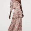 H&M H&M One-shoulder Floral Satin Tiered Maxi Dress, Pink/Multi