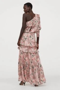 H&M H&M One-shoulder Floral Satin Tiered Maxi Dress, Pink/Multi -EleganceWear Store hm one shoulder floral satin tiered maxi dress pink multi1 e1586604745748