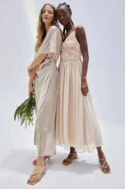 H&M H&M Pleated Bridesmaid Midi Dress, Light Beige -EleganceWear Store hm pleated bridesmaid midi dress light beige2 e1644766749457