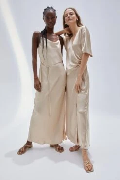 H&M H&M Satin Cowl Neck Bridesmaid Maxi Dress, Light Beige -EleganceWear Store hm satin cowl neck bridesmaid maxi dress light beige2 e1644769461852