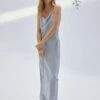 H&M H&M Satin Cowl Neck Bridesmaid Maxi Dress, Light Grey