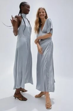 H&M H&M Satin Halter Neck Bridesmaid Maxi Dress, Light Grey -EleganceWear Store hm satin halter neck bridesmaid maxi dress light grey2 e1644766229516