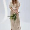 H&M H&M Satin V Neck Bridesmaid Maxi Dress, Light Beige